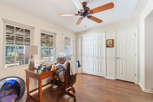 101 Rolling Oaks Dr, Maumelle, AR 72113 - office area featuring wood finished floors and a ceiling fan
