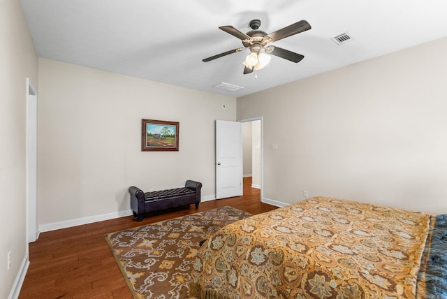 bedroom featuring wood finished floors and ceiling fan
