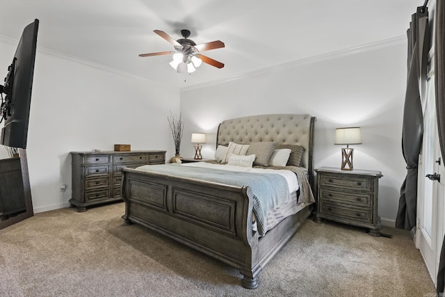 2716 Juniper Dr, Benton, AR 72015 - bedroom featuring light carpet, ornamental molding, and ceiling fan