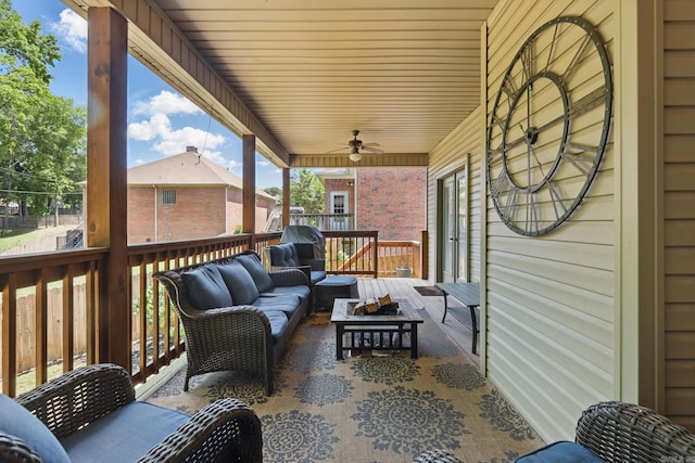 2716 Juniper Dr, Benton, AR 72015 - wooden deck featuring outdoor lounge area and a ceiling fan