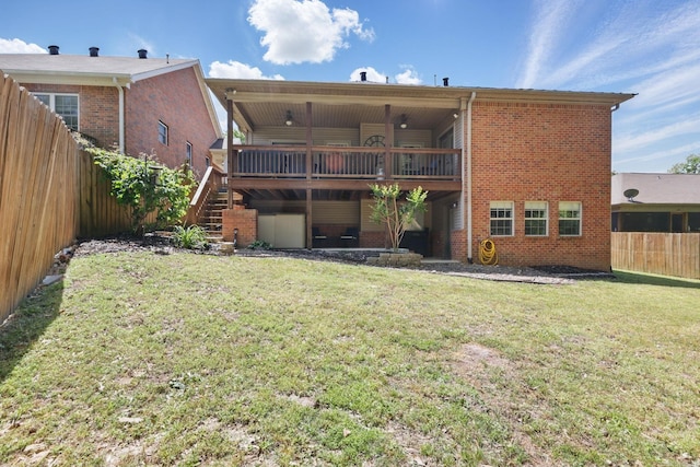 2716 Juniper Dr, Benton, AR 72015 - back of house featuring brick siding, a fenced backyard, stairs, and a deck