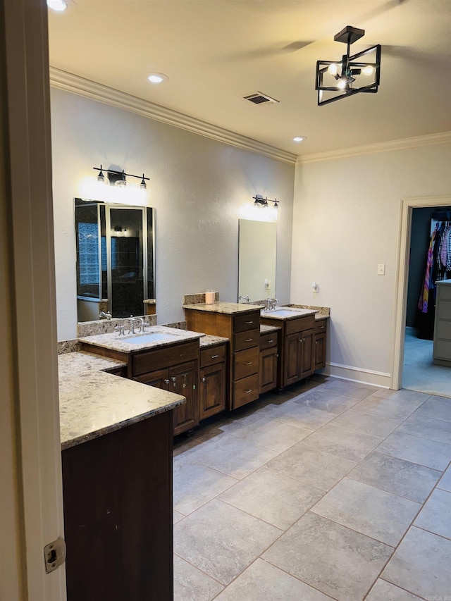 350 Wellesley, Conway, AR 72034 - full bath featuring crown molding, vanity, recessed lighting, and tile patterned floors