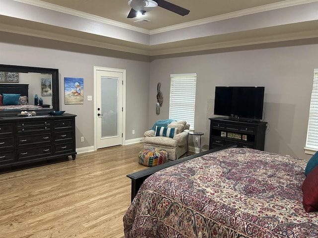 2205 Vermont St, Conway, AR 72034 - bedroom featuring light wood-style floors, ornamental molding, and a ceiling fan