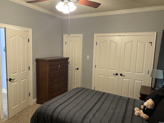 2205 Vermont St, Conway, AR 72034 - carpeted bedroom featuring ornamental molding, a closet, and ceiling fan