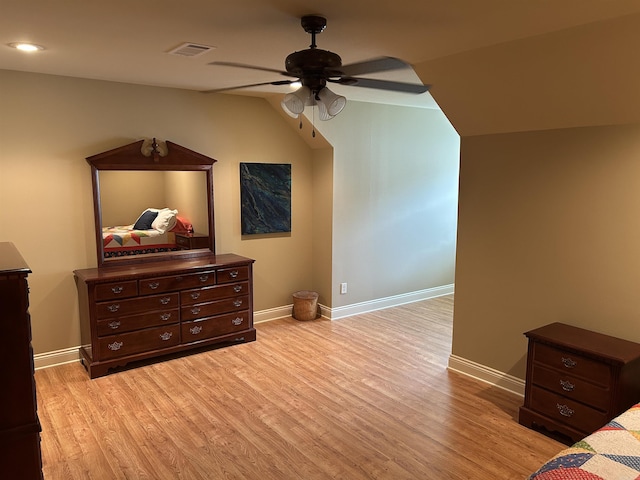2205 Vermont St, Conway, AR 72034 - bedroom featuring light wood-type flooring, ceiling fan, and vaulted ceiling