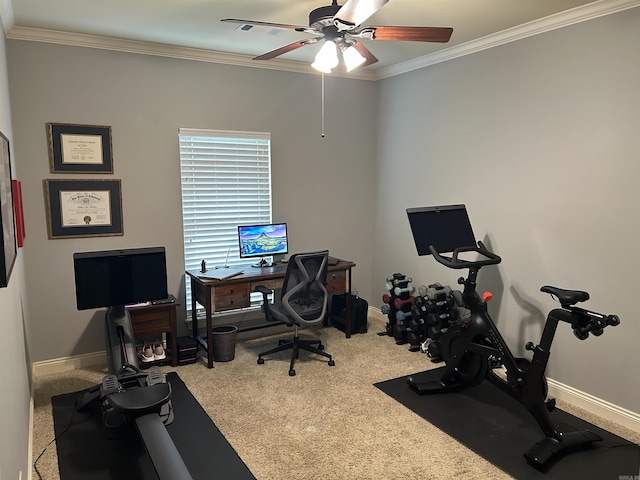 2205 Vermont St, Conway, AR 72034 - home office featuring ceiling fan, ornamental molding, and carpet
