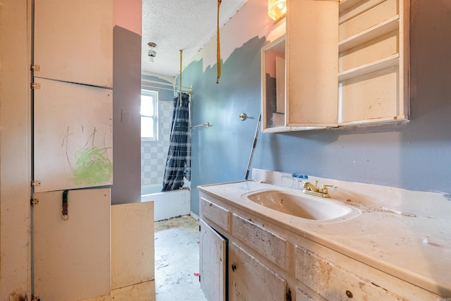 27 Arbor Oaks Dr, Sherwood, AR 72120 - bathroom featuring vanity, a textured ceiling, shower / tub combo with curtain, and tile patterned floors