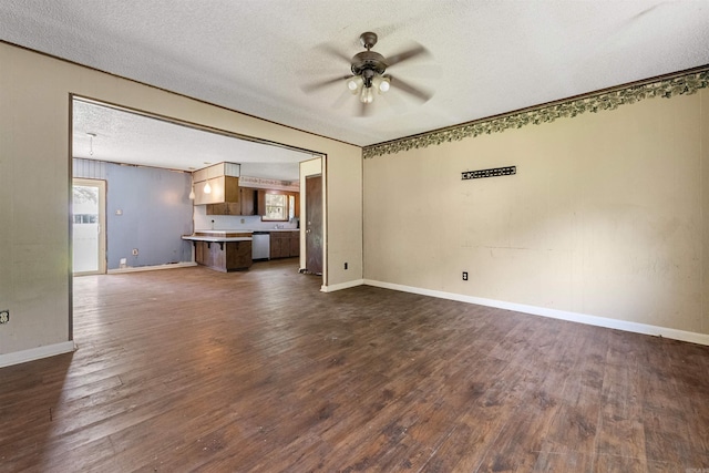 27 Arbor Oaks Dr, Sherwood, AR 72120 - unfurnished living room featuring a textured ceiling, dark wood-style floors, and ceiling fan