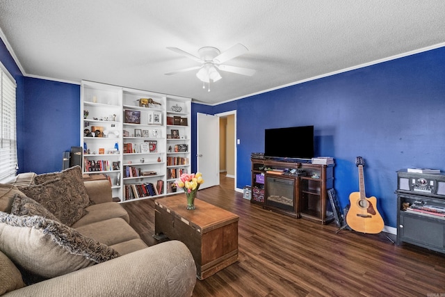 1903 W Arch Ave, Searcy, AR 72143 - living room with ceiling fan, crown molding, wood finished floors, and a textured ceiling