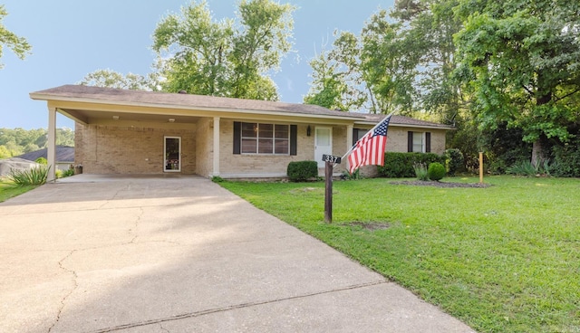 337 Lance Cir, Hot Springs, AR 71901 - ranch-style home featuring brick siding, concrete driveway, a front yard, and a carport