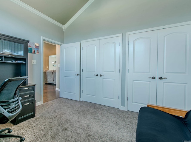 2148 Avondale Dr, Benton, AR 72019 - carpeted office space featuring ornamental molding and high vaulted ceiling