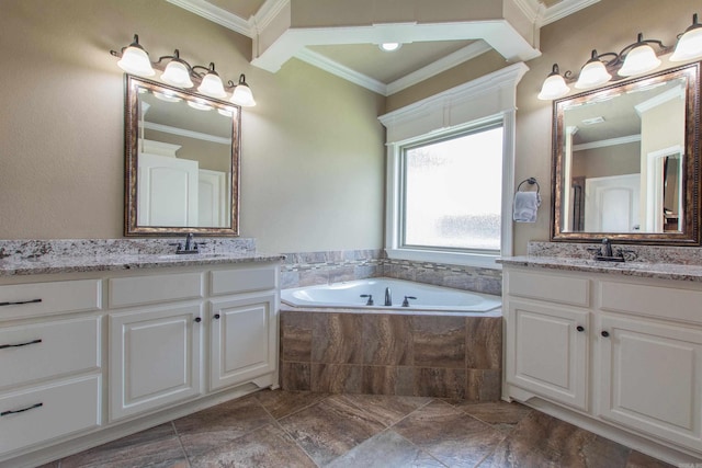 2148 Avondale Dr, Benton, AR 72019 - full bath with crown molding, two vanities, and a bath