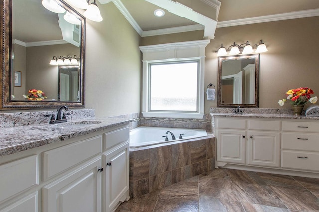 2148 Avondale Dr, Benton, AR 72019 - full bath with a bath, two vanities, and ornamental molding