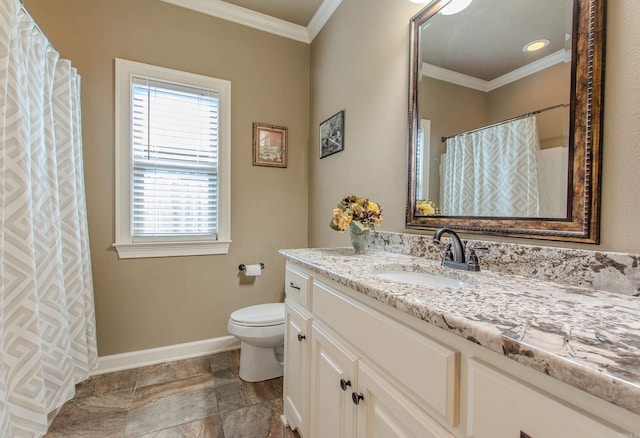 2148 Avondale Dr, Benton, AR 72019 - bathroom featuring ornamental molding, vanity, stone finish flooring, and a shower with shower curtain