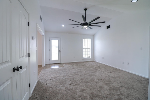 1206 Ryan Ln, Paragould, AR 72450 - spare room featuring light carpet, lofted ceiling, ceiling fan, and recessed lighting