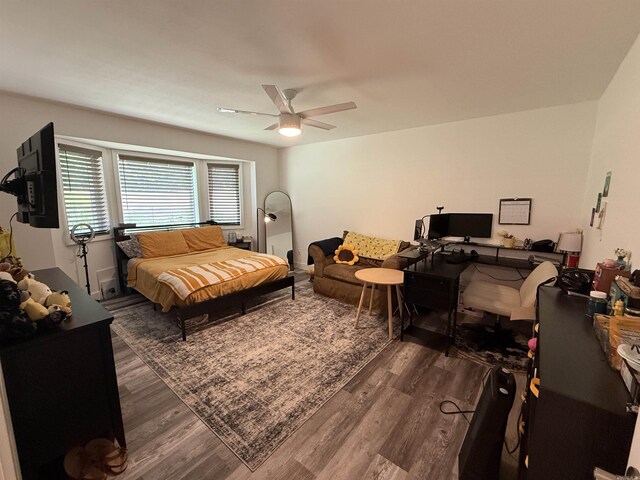 716 S Shore Dr, Horseshoe Bend, AR 72512 - bedroom featuring wood finished floors and ceiling fan