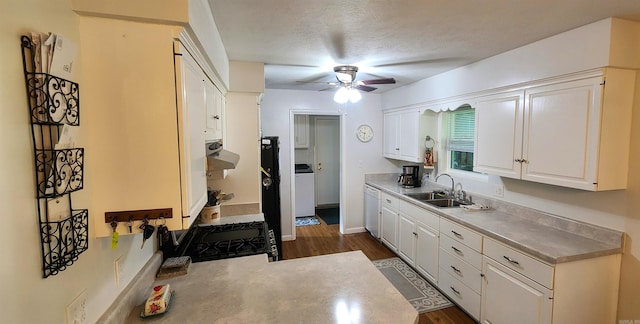 1000 Waverly Rd, Mountain Home, AR 72653 - kitchen featuring gas range oven, ceiling fan, washer / clothes dryer, white cabinets, and dishwasher
