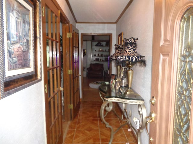 2 Wellington Ct, Little Rock, AR 72227 - hall with crown molding and a textured wall
