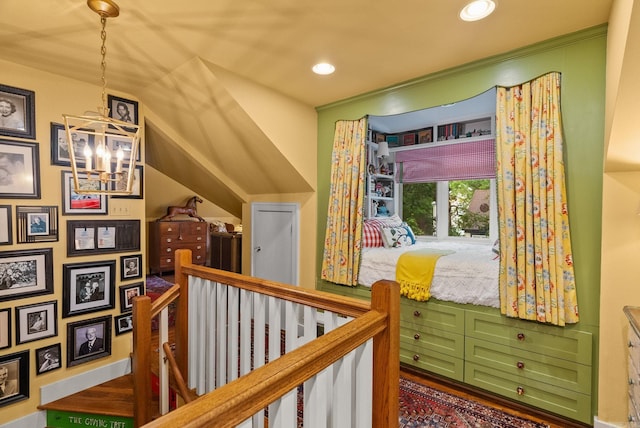 445 Midland St, Little Rock, AR 72205 - hallway with an upstairs landing, a chandelier, recessed lighting, and crown molding