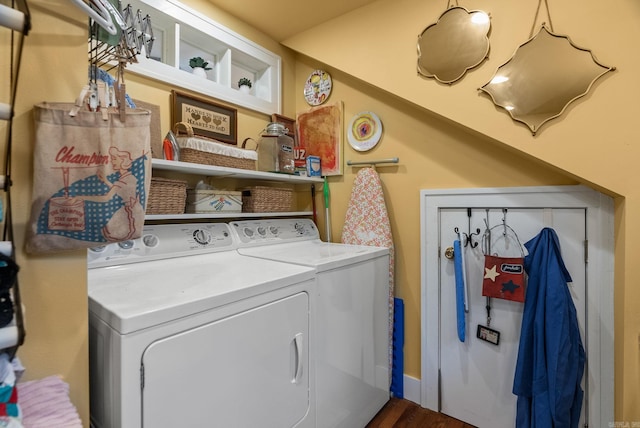 445 Midland St, Little Rock, AR 72205 - washroom featuring separate washer and dryer and dark wood-type flooring