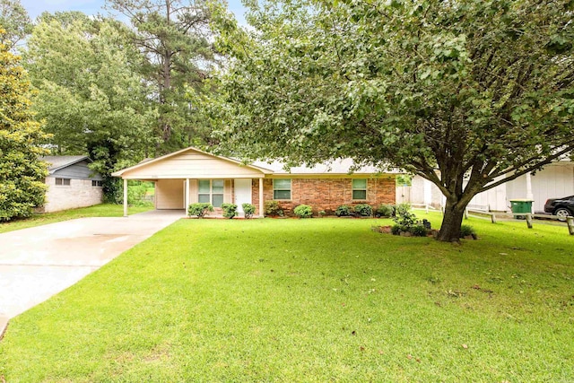 10301 Milkyway Dr, Little Rock, AR 72209 - ranch-style home featuring a front yard, concrete driveway, a carport, and brick siding