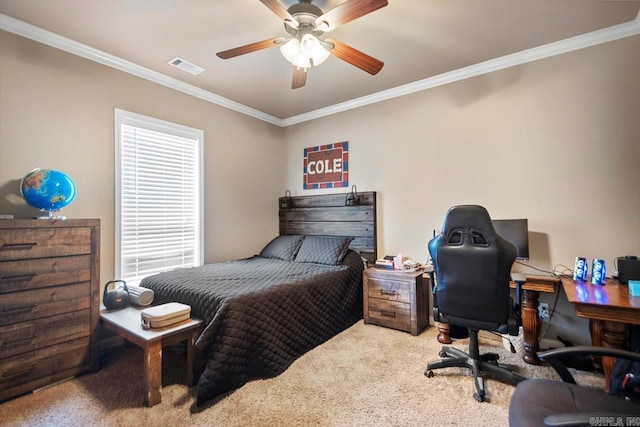909 Nature Way, Benton, AR 72019 - bedroom featuring crown molding, carpet, a desk, and a ceiling fan