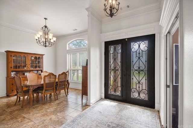 909 Nature Way, Benton, AR 72019 - entryway featuring a chandelier, crown molding, and french doors