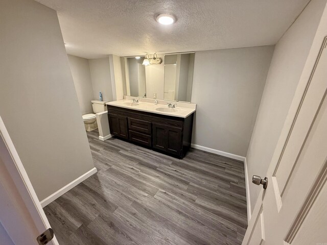 131 N Pine St, Salem, AR 72576 - full bathroom featuring a textured ceiling, double vanity, and wood finished floors