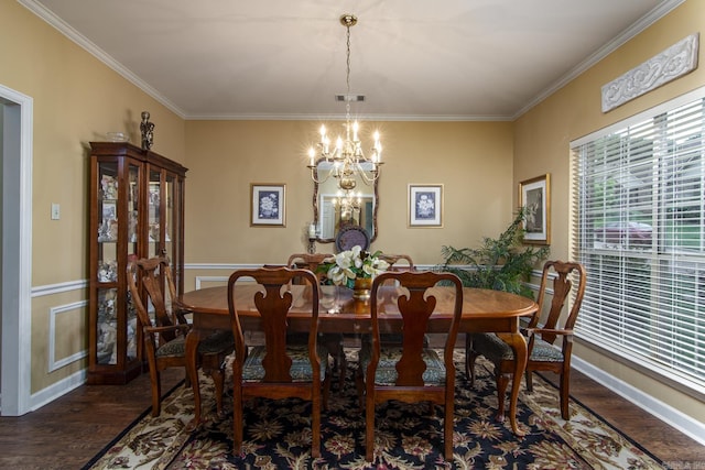 1315 Gleneagles Ct, Little Rock, AR 72211 - dining space featuring a chandelier, wood finished floors, and ornamental molding
