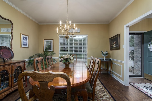1315 Gleneagles Ct, Little Rock, AR 72211 - dining area featuring a chandelier, wood finished floors, and crown molding