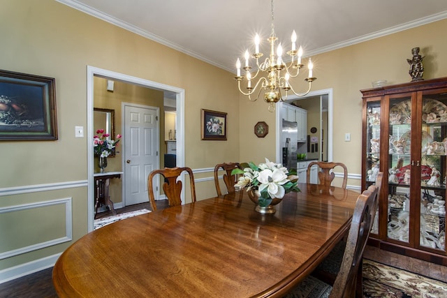 1315 Gleneagles Ct, Little Rock, AR 72211 - dining area with a chandelier, crown molding, and dark wood-type flooring