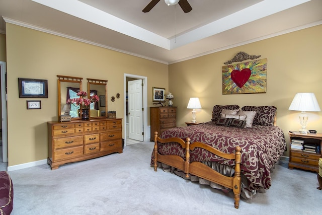 1315 Gleneagles Ct, Little Rock, AR 72211 - bedroom with carpet, a raised ceiling, crown molding, and a ceiling fan