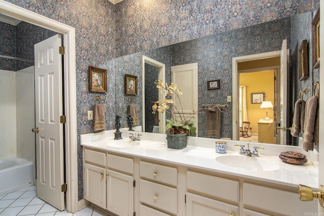 1315 Gleneagles Ct, Little Rock, AR 72211 - full bathroom with tile patterned flooring, double vanity, and shower / bathtub combination