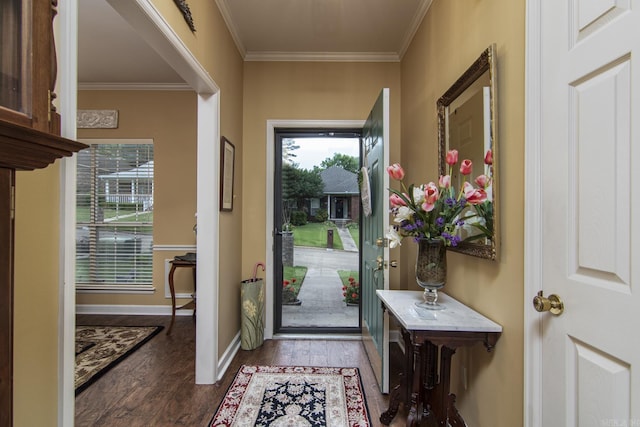 1315 Gleneagles Ct, Little Rock, AR 72211 - foyer featuring dark wood-type flooring and ornamental molding