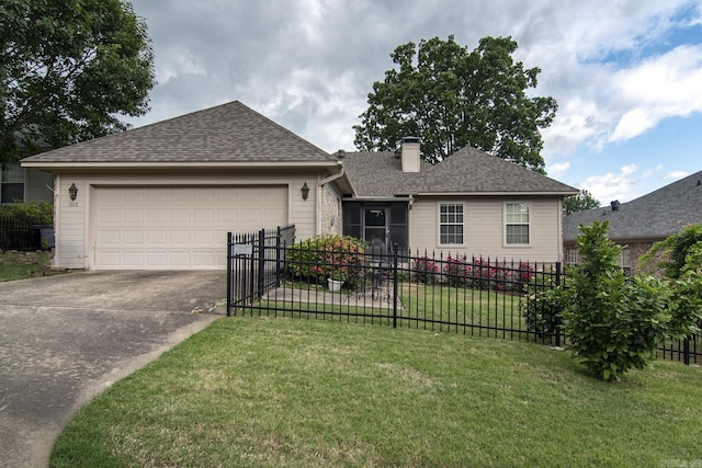 1315 Gleneagles Ct, Little Rock, AR 72211 - ranch-style home featuring concrete driveway, an attached garage, a chimney, and a shingled roof