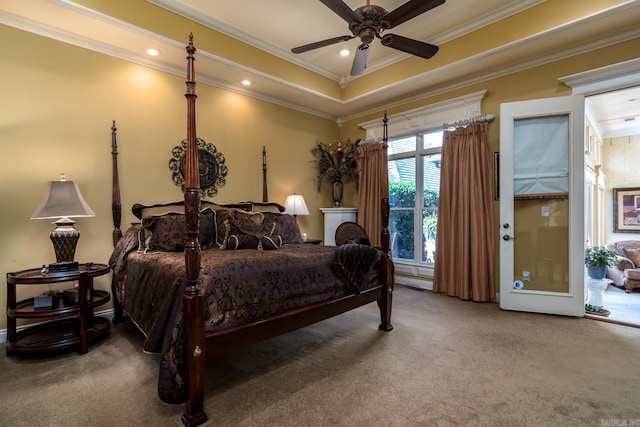 103 Falata Cir, Little Rock, AR 72223 - bedroom featuring carpet flooring, ornamental molding, recessed lighting, and a ceiling fan