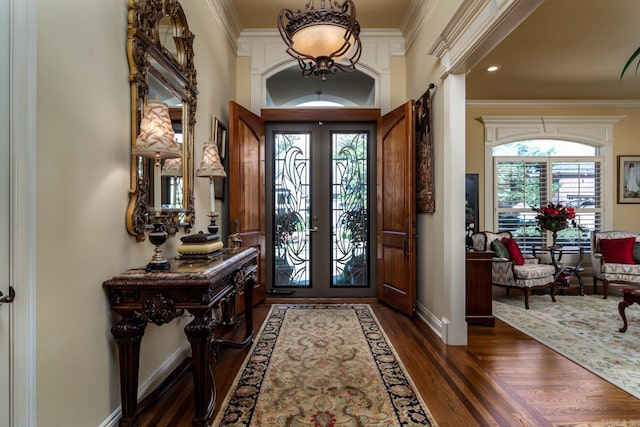 103 Falata Cir, Little Rock, AR 72223 - entrance foyer with ornamental molding, dark wood-type flooring, and french doors