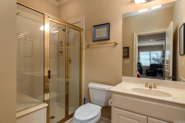 103 Falata Cir, Little Rock, AR 72223 - bathroom featuring a shower stall, vanity, crown molding, and ensuite bathroom