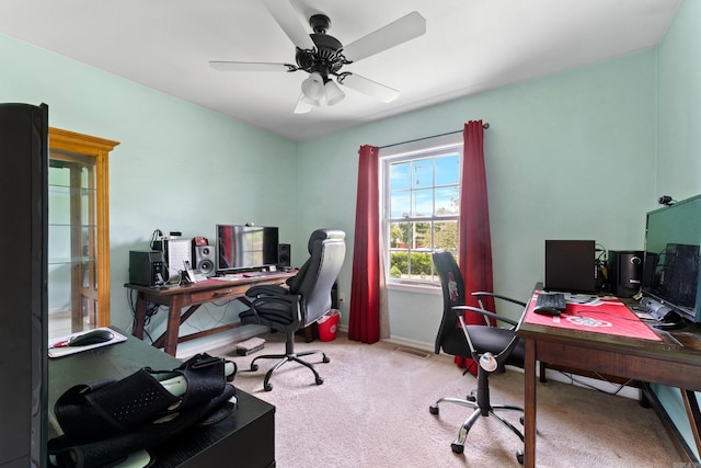 301 Forest Dr, Mountain Home, AR 72653 - carpeted office space featuring baseboards and a ceiling fan