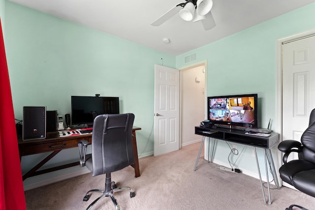301 Forest Dr, Mountain Home, AR 72653 - home office featuring carpet and a ceiling fan