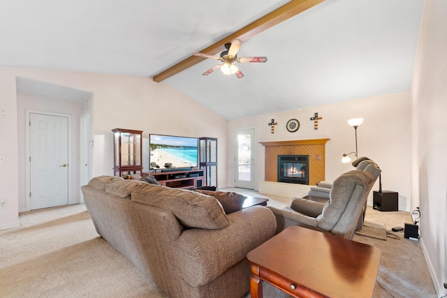 301 Forest Dr, Mountain Home, AR 72653 - living area featuring light carpet, ceiling fan, and a glass covered fireplace