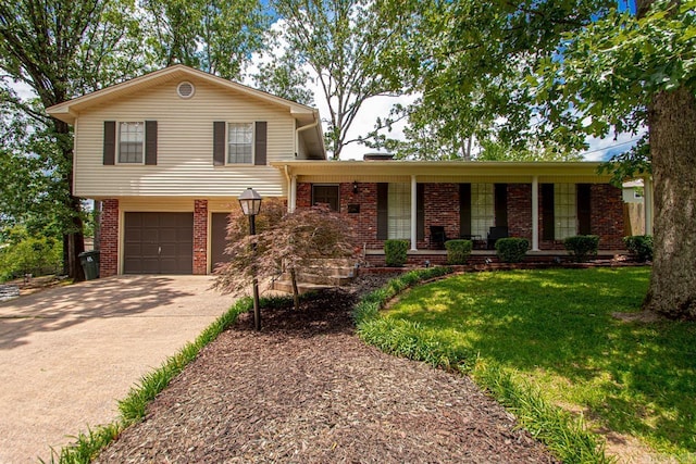 4 Coachlight Cir, Little Rock, AR 72227 - tri-level home featuring a porch, brick siding, driveway, and an attached garage