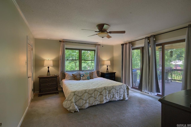 121 Atkinson Ln, Hot Springs, AR 71913 - carpeted bedroom featuring access to exterior, a textured ceiling, and ceiling fan