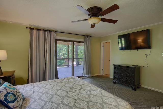 121 Atkinson Ln, Hot Springs, AR 71913 - bedroom with access to outside, carpet floors, crown molding, and ceiling fan