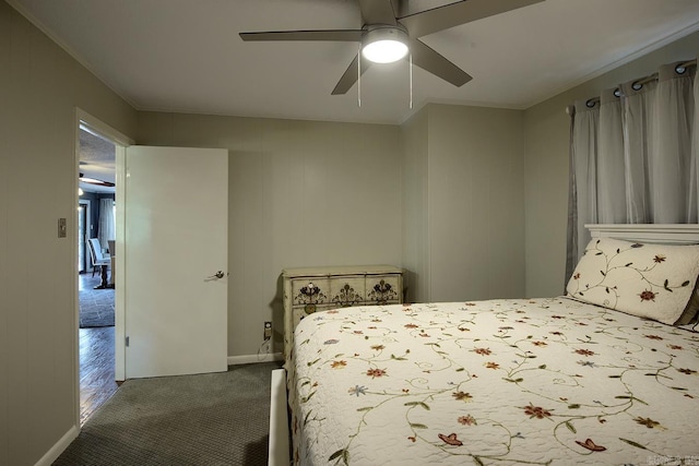 121 Atkinson Ln, Hot Springs, AR 71913 - bedroom with dark colored carpet, ornamental molding, and ceiling fan