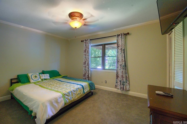 121 Atkinson Ln, Hot Springs, AR 71913 - bedroom with crown molding, carpet floors, and a ceiling fan