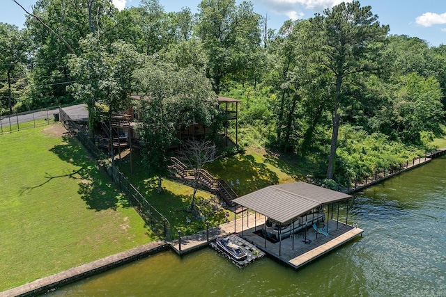 121 Atkinson Ln, Hot Springs, AR 71913 - dock area with boat lift, a water view, and stairs