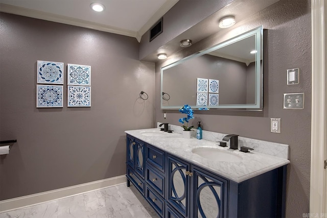 121 Atkinson Ln, Hot Springs, AR 71913 - full bath with marble finish flooring, double vanity, and crown molding