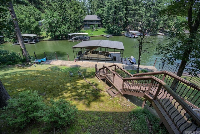 121 Atkinson Ln, Hot Springs, AR 71913 - dock area featuring a water view, boat lift, and a yard