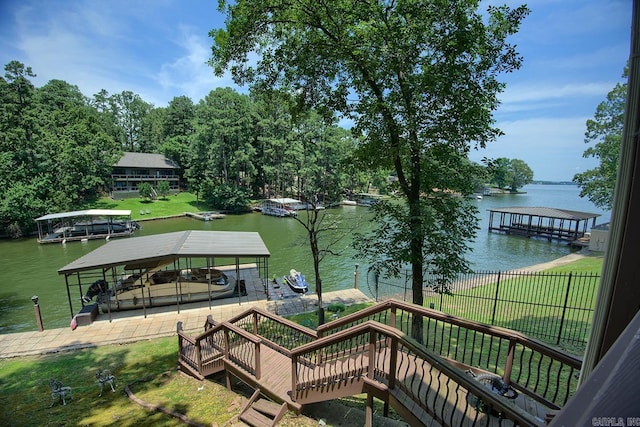 121 Atkinson Ln, Hot Springs, AR 71913 - dock featuring a water view, boat lift, and stairs